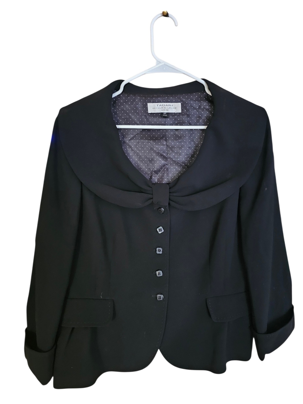 Tahari Women's Black Notched Collar Button-Front Blazer 12 Petite C1